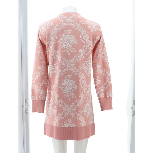 Nina Leonard Jacquard Open-Front Cardigan Pockets Blush Ivory 729837S - Picture 5 of 8
